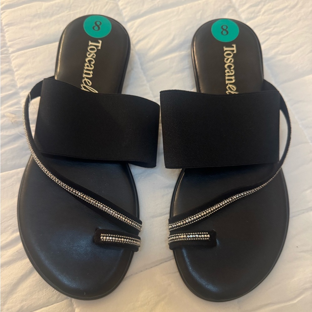 Toscanella black sandals with rhinestone embellishments